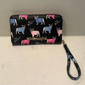 Betsey Johnson- Black Wristlet with French Bulldog Print